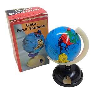 Vintage Hong Kong Mini Globe Pencil Sharpener Tin Litho NOS USSR in Box #220
